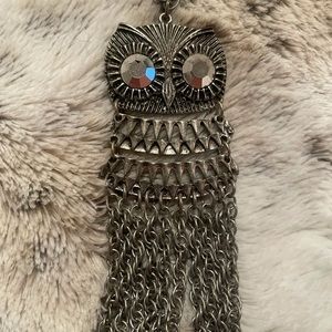 2 Owl Silver Tone and Rhinestone Necklaces